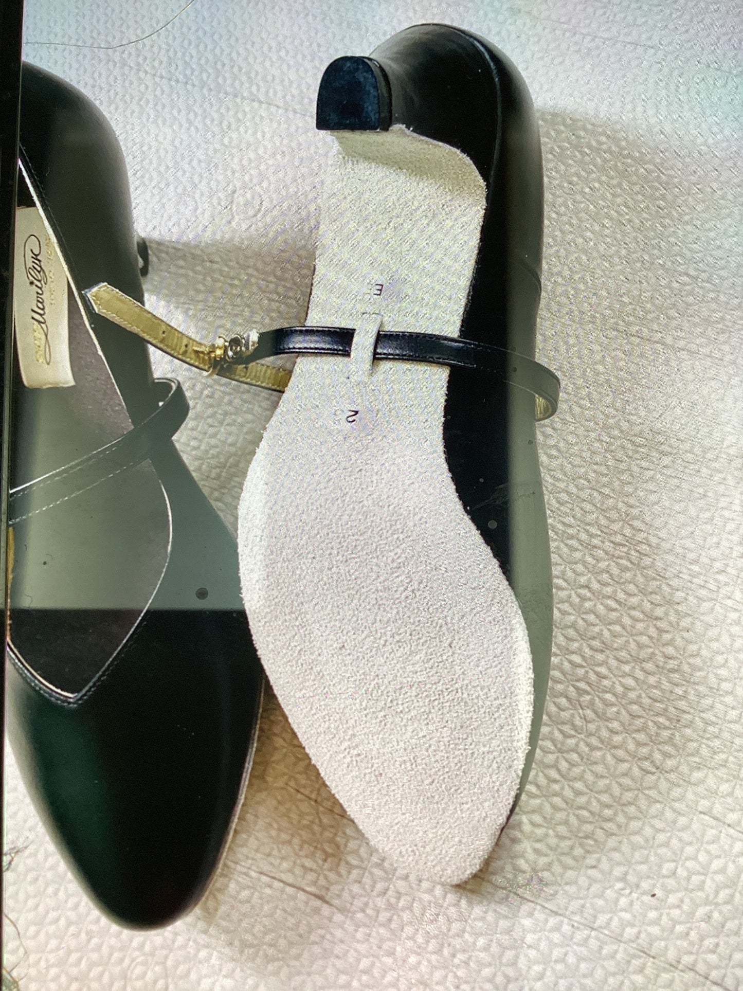 黒オリジナルシューズ　ピアノ用ベルト付き【3E幅広特注】No.48206-3E